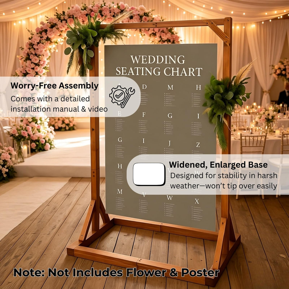 Merrifete Wooden Welcome Sign Stand, Heavy Duty Adjustable Sign Holder Stand Wood Easel w/ Poster Design Templates for Wedding, Bridal Shower, Baby Shower, Birthday Party, 62" x 30" x 20"