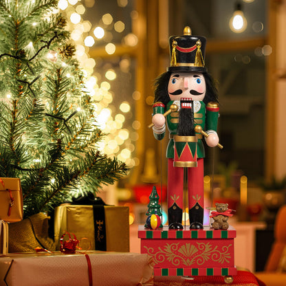KI Store Christmas Nutcracker Green Music Box Wooden Drummer Soldier Nutcracker Figurine for Christmas Decorations Display Gift Collection