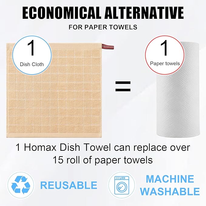 Homaxy 100% Cotton Terry Kitchen Dish Cloths, Ultra Soft and Absorbent Dish