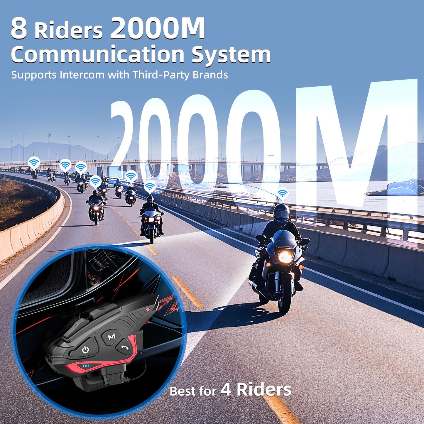 Motorcycle Intercom Headset, Moman H2E Eagle-Like Communication System with Dual Chips for Audio Multitasking HiFi Sound/Music Sharing/FM/AI Voice (2Pack), Motorcycle-Intercom-Helmet-Headset-Headphone