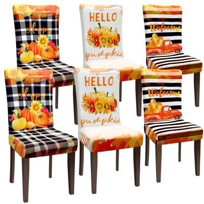 Preboun Fall Chair Covers Set of 6 Thanksgiving Dining Protector Stretch Autumn Pumpkin Truck Maple Leaves Slipcovers Removable Washable for Dining Hotel Party Wedding