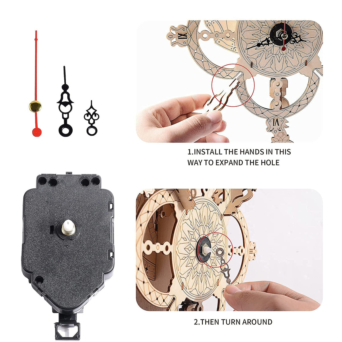 3D Wooden Puzzle Clock Kit DIY Mechanical Wall Clock Hanging Pendulum Gift for Adults & Teens