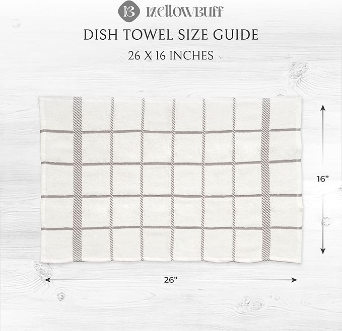100% Cotton Terry Dish Towels, 4 Pack Checks, 16 x26 Inches, Super Soft and