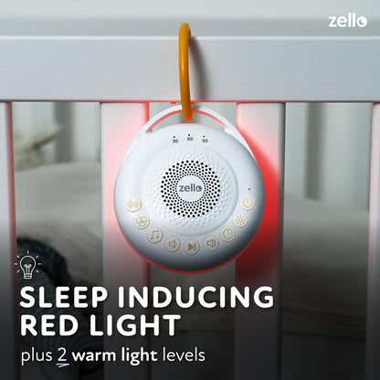 Zello Portable Pro White Noise Machine Baby Sleep Aid 30 Soothing Sounds Red Nightlight 20hr Battery USB Rechargeable Memory Function Portable Sound Machine Travel Pram Pushchair Cot Nursery