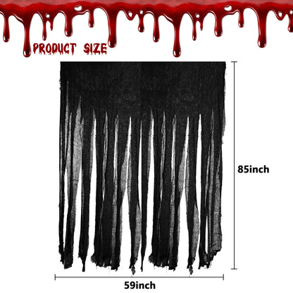 Sfcddtlg 2 Pcs Halloween Door Curtain Decorations - 85 x 59 Inch Black Creepy Doorway Curtain - Scary Spooky Curtain Cloth for Halloween Party Haunted House Decoration
