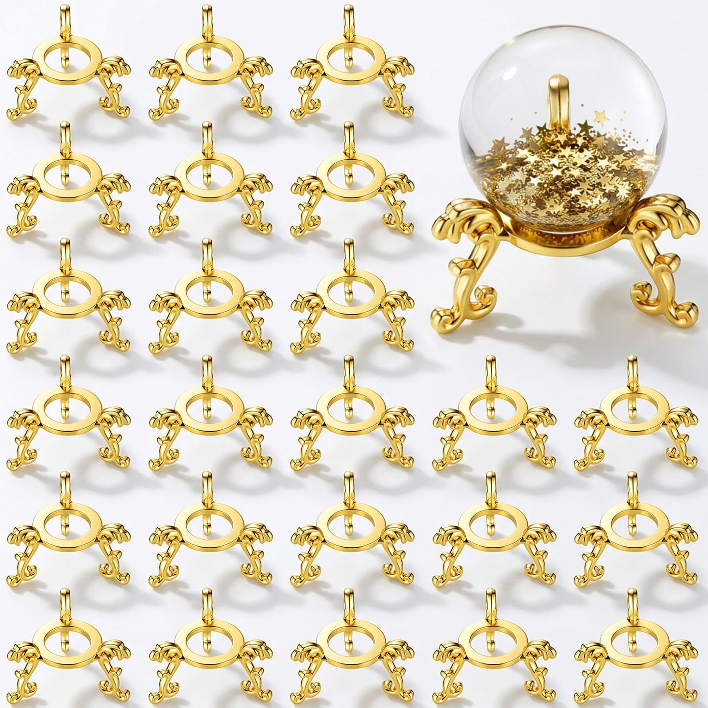 MySHUCE 24 Pcs Gold Crystal Ball Stand - Gold Sphere Display Holder for 40mm-80mm Crystal Balls, Natural Rocks, Stone, Glass & Natural Stone Display Stand, Decorative Rock Organizer