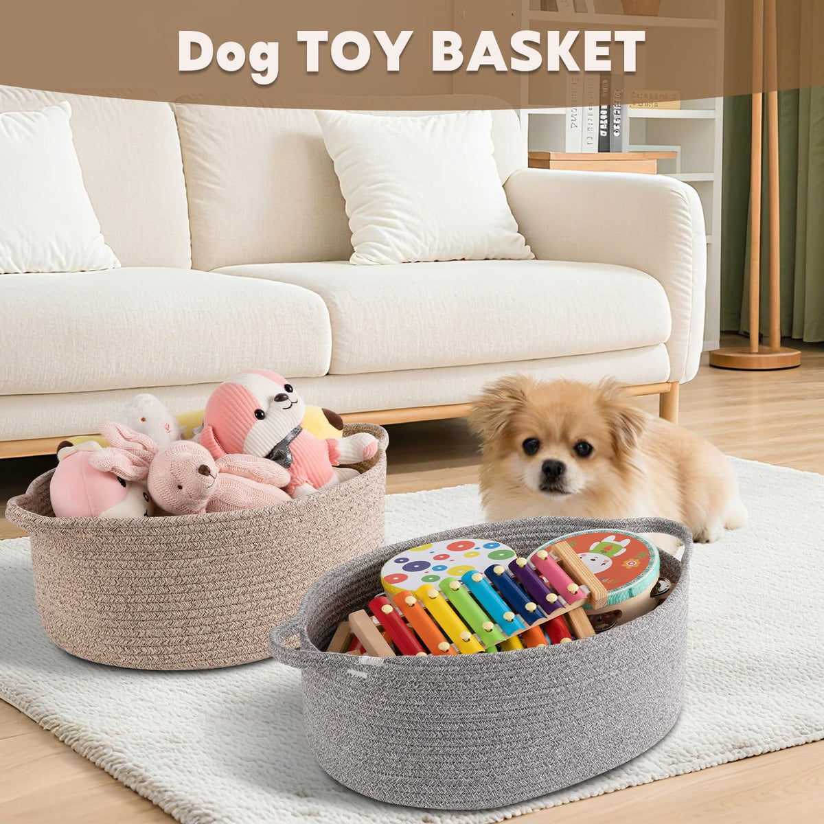 OIAHOMY Large Gift Basket Empty 17" x 12.6" x 7", Storage Basket with Gift Bag, Ribbon and Glitter Tulle for DIY Anytime, Toy Storage for Kids, Dogs with Handles in A Stylish Design - White