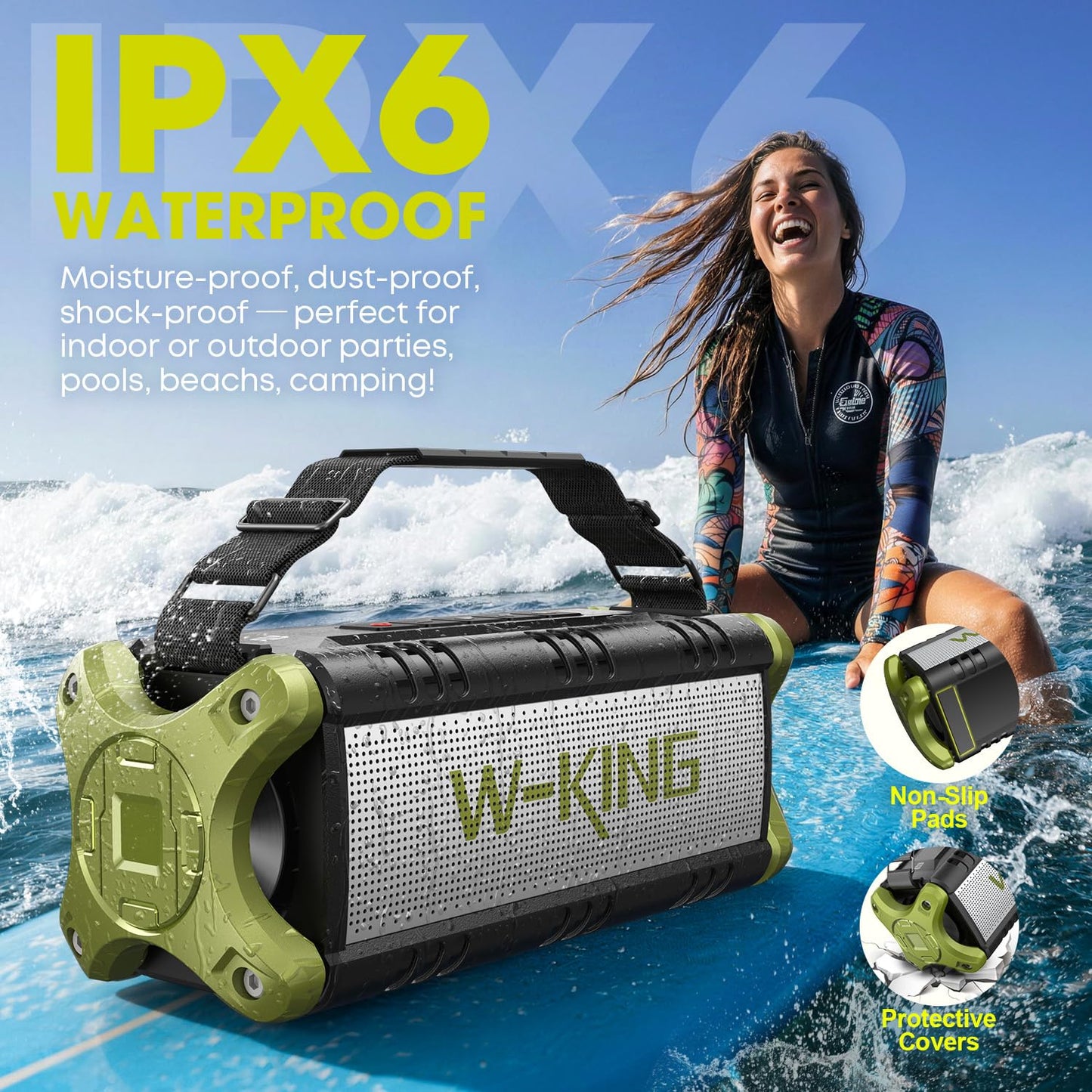 Portable Speakers Bluetooth Wireless, 90W Max Loud Outdoor Speaker with 50W Deep Bass, Boombox Sound, IPX6 Waterproof, 40H, EQ, Dual Pairing, Subwoofer *2, TF, Large Speaker for Beach/Garage/Jobsite