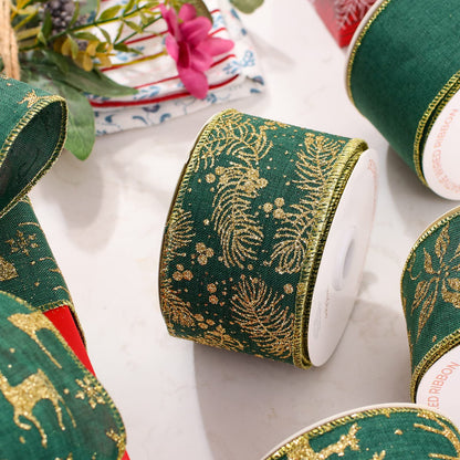 UNIQOOO 40 Yards 4 Rolls Seamless Green Christmas Wired Ribbon Set, 2.5 inch x 10yd. Satin Burlap Wired Edge Ribbon for Xmas Tree Décor, Gift Wrap Box, Bows, Wreath, Garland, Floral DIY Craft, Wedding
