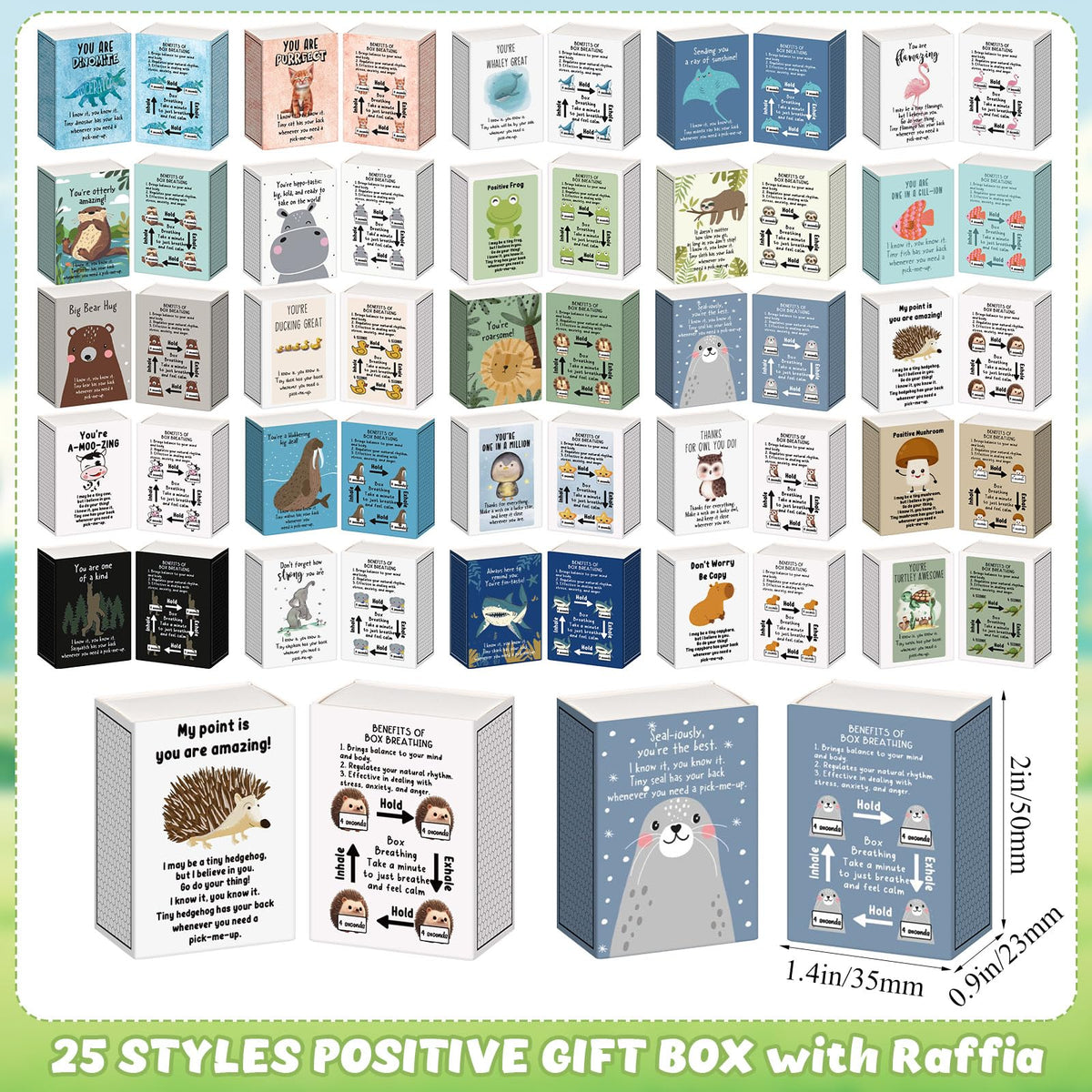 Cinnvoice 100 Sets Emotional Employee Appreciation Gift Bulk Positive Tiny Animals with Inspirational Card Box Breathing Gift for Dispatcher Lab Week Staff Coworker Team Teacher Nurse (Various Styles)