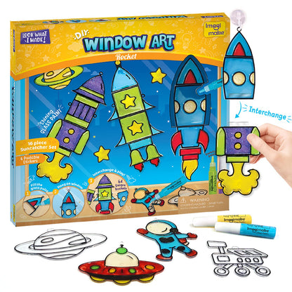 Imagimake Window Art for Kids - Rocket | Suncatcher Kits for Boys, Arts and Crafts for Ages 5-7 | Toys for Boys & Girls Ages 6-8-10-12 | Birthday Gifts for 5 6 7 8 9 10 11 12 Years Old Boys & Girls
