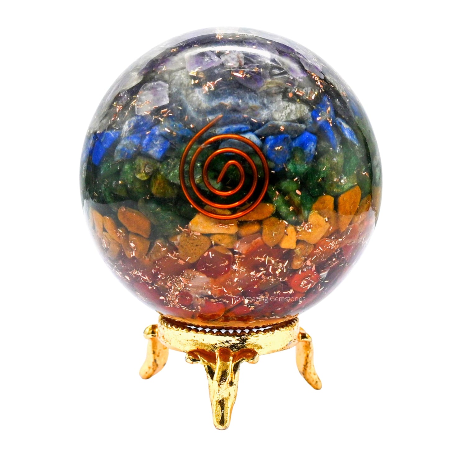 Amazing Gemstone 2.5" 7 Chakra Orgonite Orgone Crystal Sphere Ball with Stand - Meditation Crystal Ball for Witchcraft and Decorative Balls - Premium Gemstone Sphere Balls