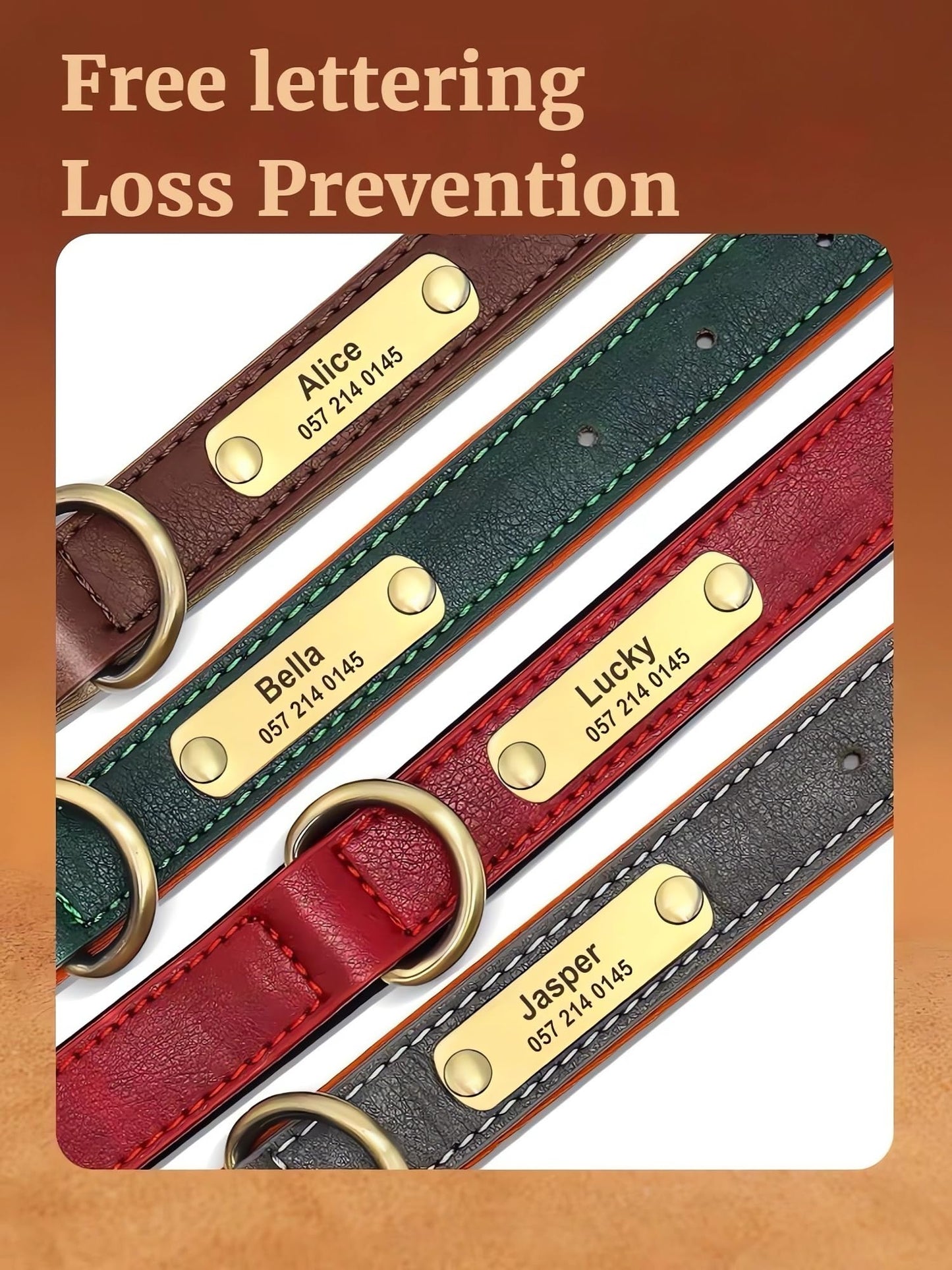 SEOUGEE Genuine Leather Dog Collar Personalised, Soft Padded Leather Dog Collars Heavy Duty with Custom Engraved Name Plate Adjustable for Small Medium Large Dogs (L, Green 35-45cm)
