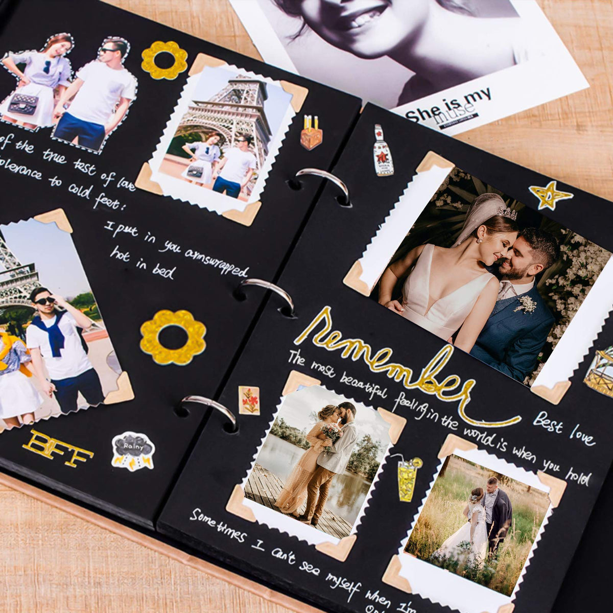 Vienrose DIY Scrapbook Photo Album Kit with Pens Tapes and Stickers 60 Pages Hardcover 8.5x11 Inches 3 Rings Removable Black Paper Scrapbooking for Lover Friends Kids Wedding Black