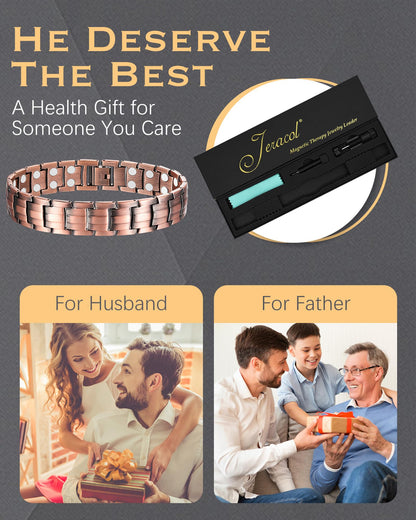 Jeracol Copper Bracelets for Men,Magnetic Wristbands Bracelet with Double Row Strength Magnets,Copper Magnetic Brazaletes with Remove Tool & Jewelry Gift Box