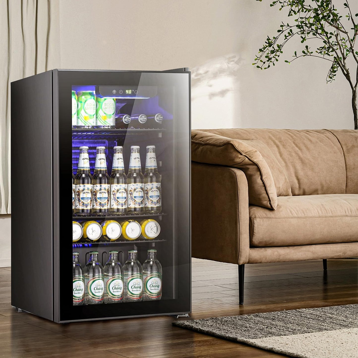Antarctic Star Beverage Refrigerator -120 Can Mini Fridge for Soda Beer or Wine,Small Drink Dispenser, For Office or Bar with Adjustable Removable Shelves，Convertible Door ，3.1 Cu.Ft