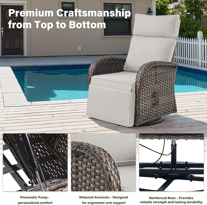 Belord 7 Piece Patio Furniture Set with 4 Swivel Recliner Chairs and 3 Side Tables, Dual-Adjust Wicker Chaise Lounge Chairs for Outdoor Patio Conversation, All-Weather Brown Rattan