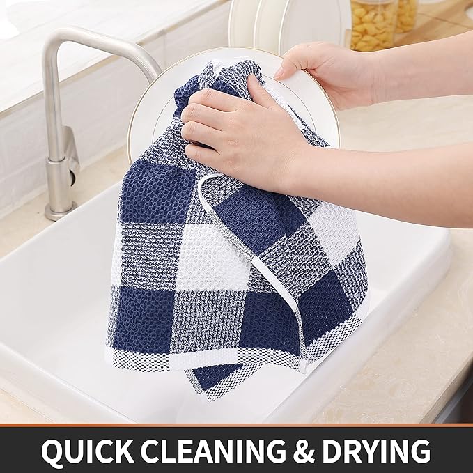 Homaxy 100% Cotton Waffle Weave Check Plaid Kitchen Towels, 13 x 28 Inches