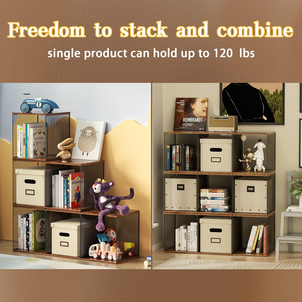 Dmevkic 3 Cube Vinyl Record Storage DIY Stackable 120-150 Records Visualize Album Storage Record Storage Crate