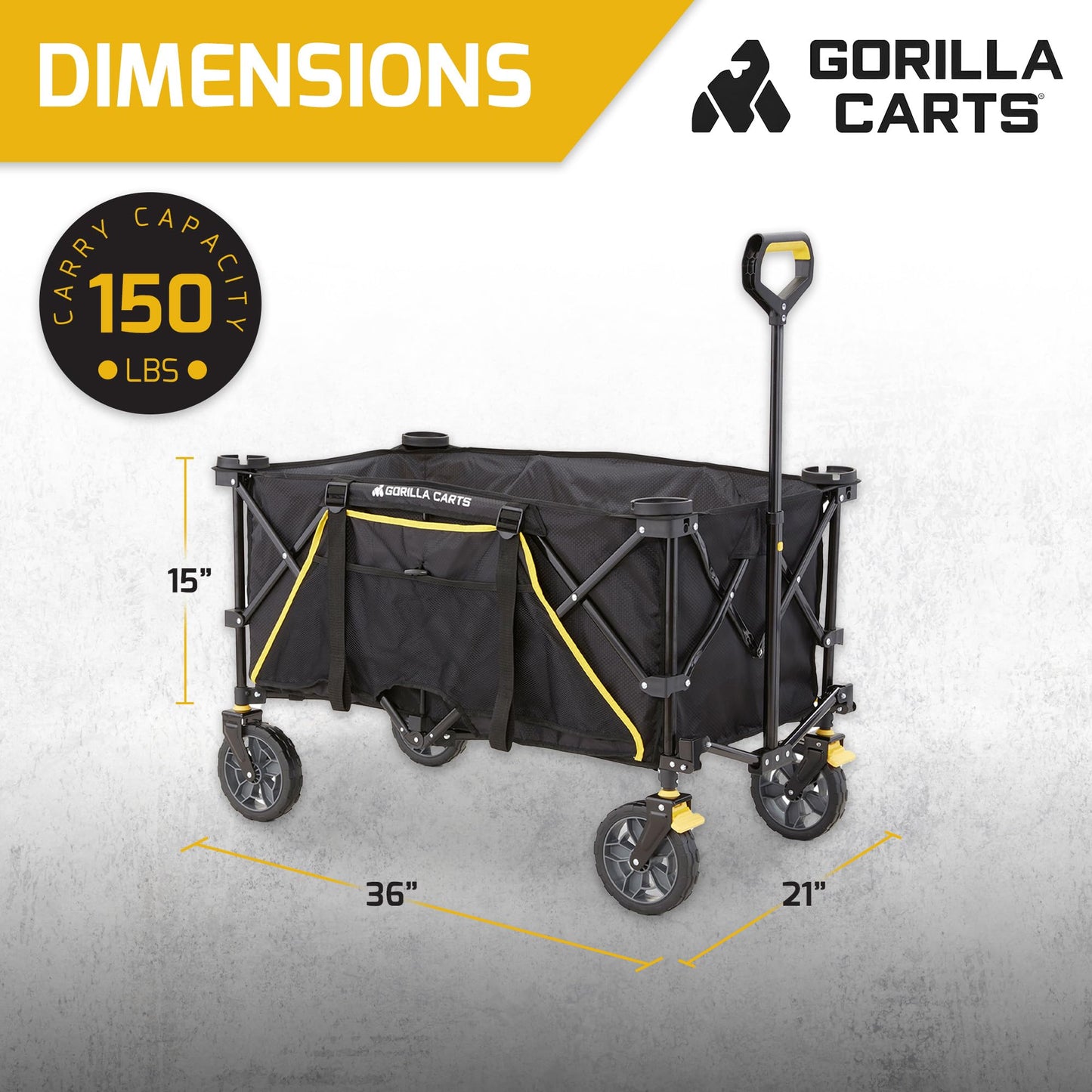 Gorilla Carts 7 cu ft 185L Capacity Foldable Festival Wagon Collapsible Durable All Terrain Utility Pull Camping Wagon with Oversized Bed and Built-in Cup Holders, Garden Trolley Black Load up to 70kg