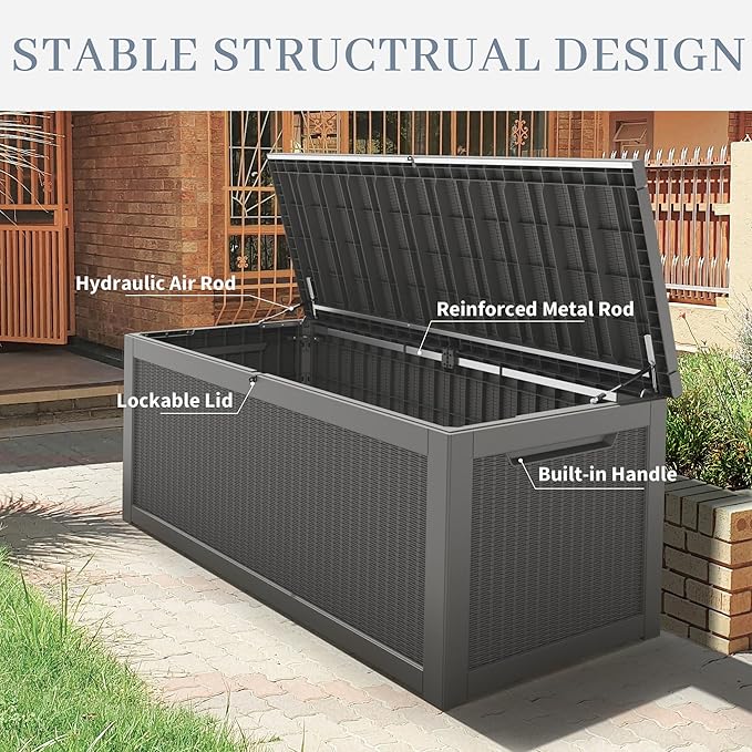 Outdoor Storage Box, Resin Deck Boxes Indoor and outdoor, Waterproof Storage Box Lockable Lid Grey,320 Gallon