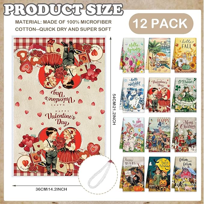 12 Pcs Seasonal Kitchen Towels Set