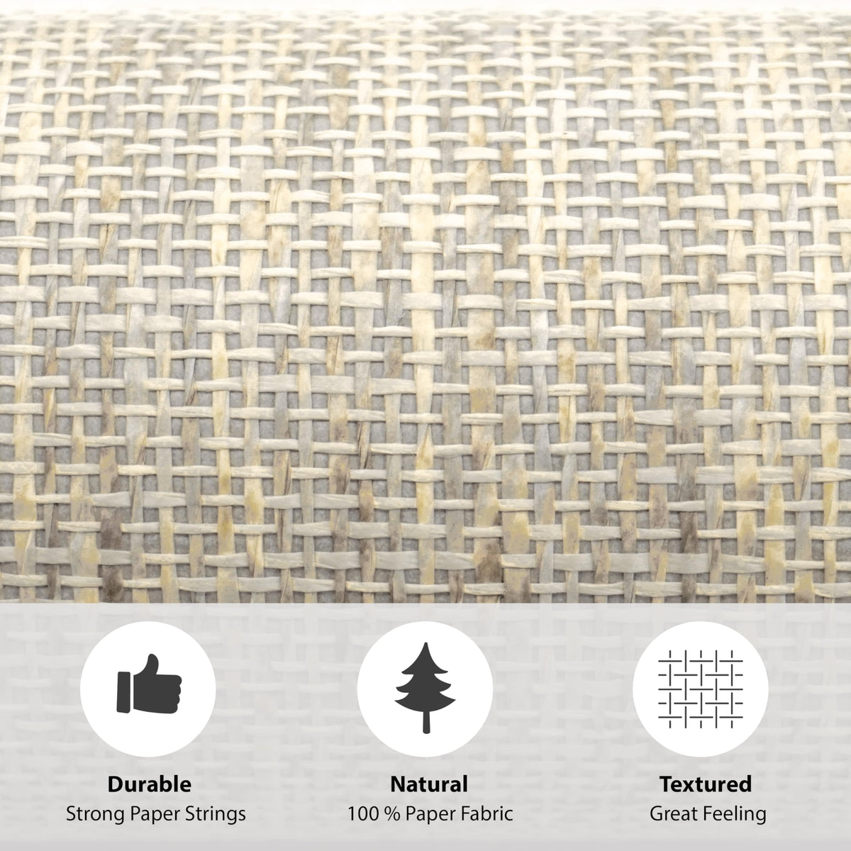 Ansehan Grasscloth Textured Wallcovering W712 Terraces Collection 36" W x 8 Yard L, Natural Modern Paper Weave, Non Prepasted Home Décor for Boho Living Sapce Feature Wall, Beige/Gray/Wheat