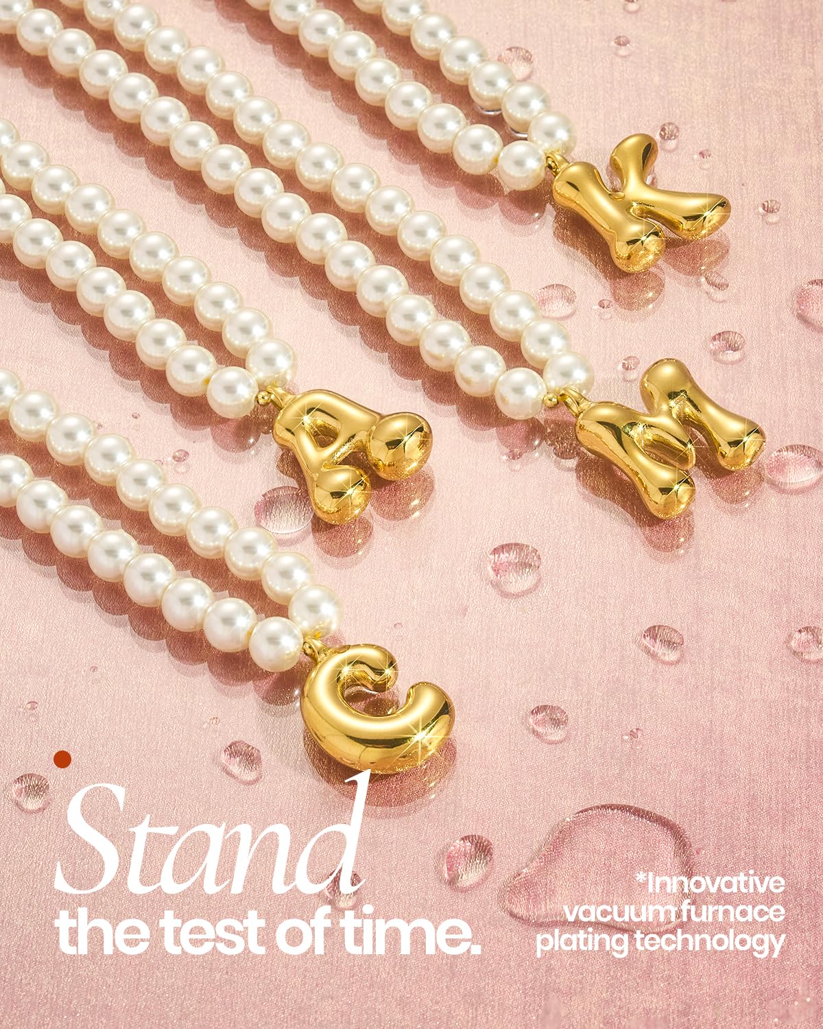DoDoBeads Pearl Initial Necklace, 18K Gold Plated Stainless Steel Balloon Letter Pendant V, Non-Tarnish Waterproof Chunky Monogram Jewelry Gifts for Women Teens