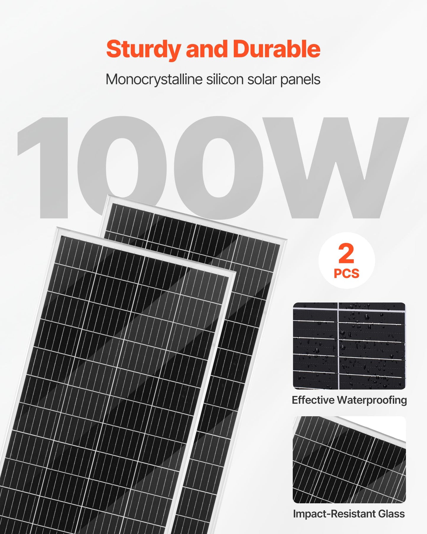 VEVOR 12V 600W Solar Wind Power Kit, 2PCS 100W Solar Panel + 400W Wind Turbine + 12.8V 100Ah LiFePO4 Battery + 1000W Power Inverter + MPPT Hybrid Controller for Home RV Boat Off-Grid Applications