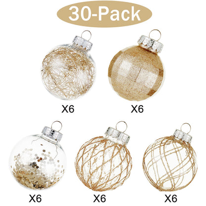 CristBest 30ct Christmas Ball Ornaments-60mm/2.36" Shatterproof Clear Plastic Xmas Balls Baubles Set with Stuffed Delicate Sparkling, Hanging Christmas Tree Decorations (Champagne Gold)