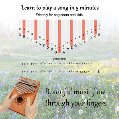 Kalimba Thumb Piano, YUNDIE Portable 17 Keys Mbira Finger Piano with Tune Hammer and Instruction,Musical Instruments Birthday Gift for Adult Beginners Professional(Brown)