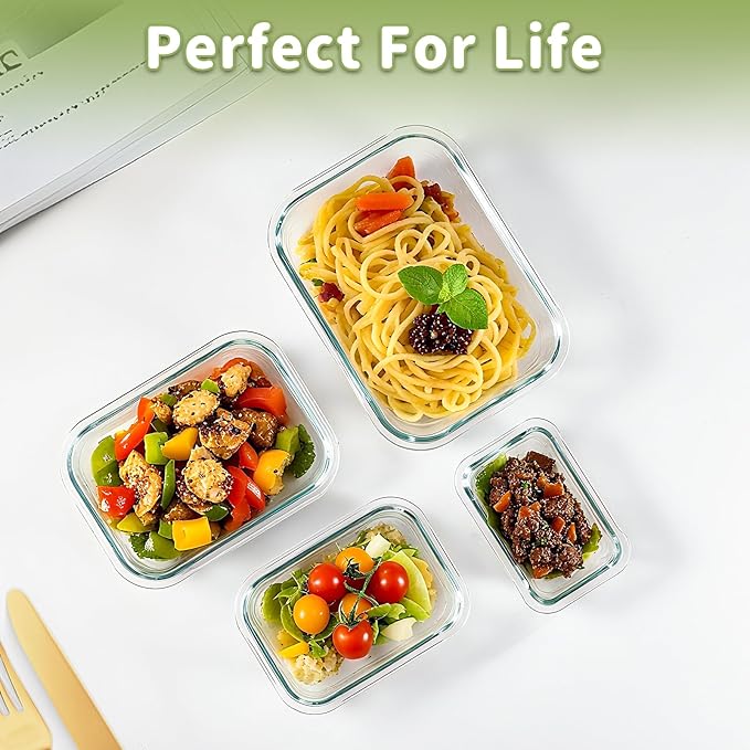 8 Pack Borosilicate Glass Food Storage Containers