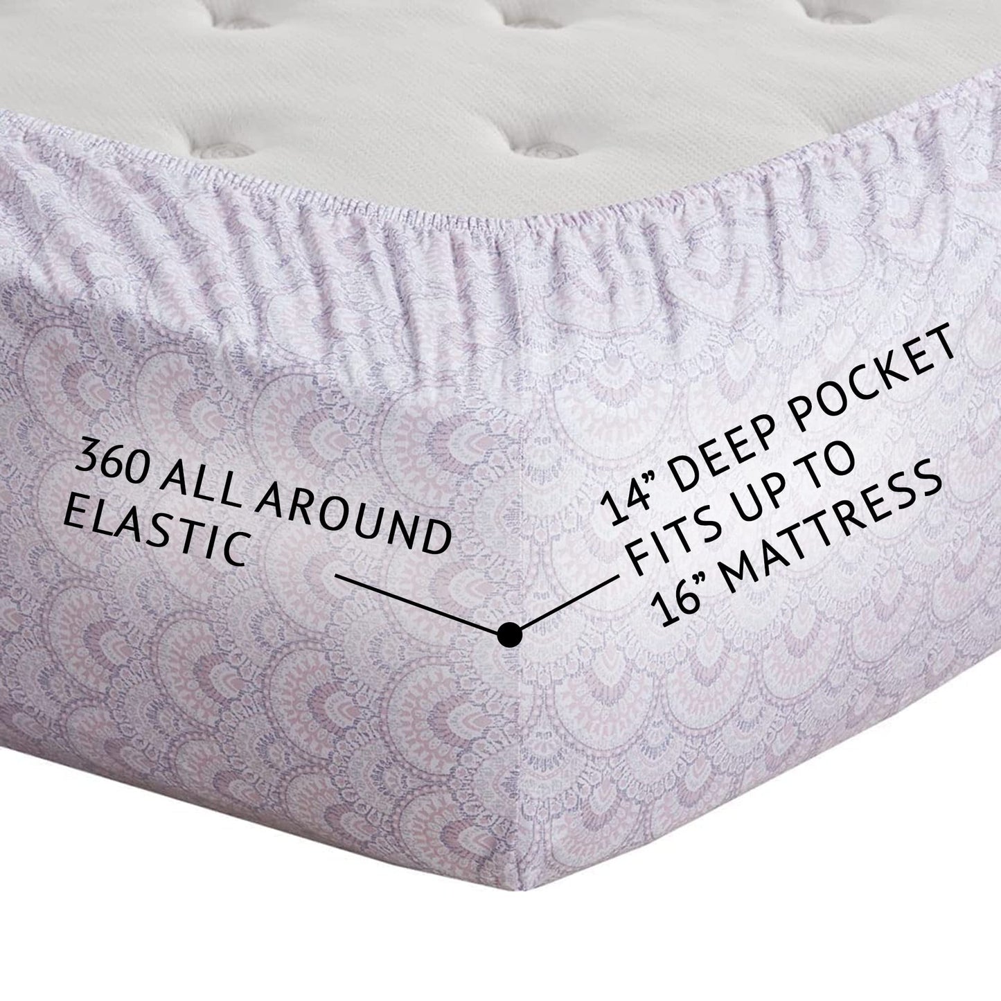 Comfort Spaces 100% Cotton Sheet Set Breathable, Lightweight, Soft with 14" Elastic Pocket Fits up to 16" Mattress, All Season Cozy Bedding, Matching Pillow Case, Full Tabitha Purple 4 Piece