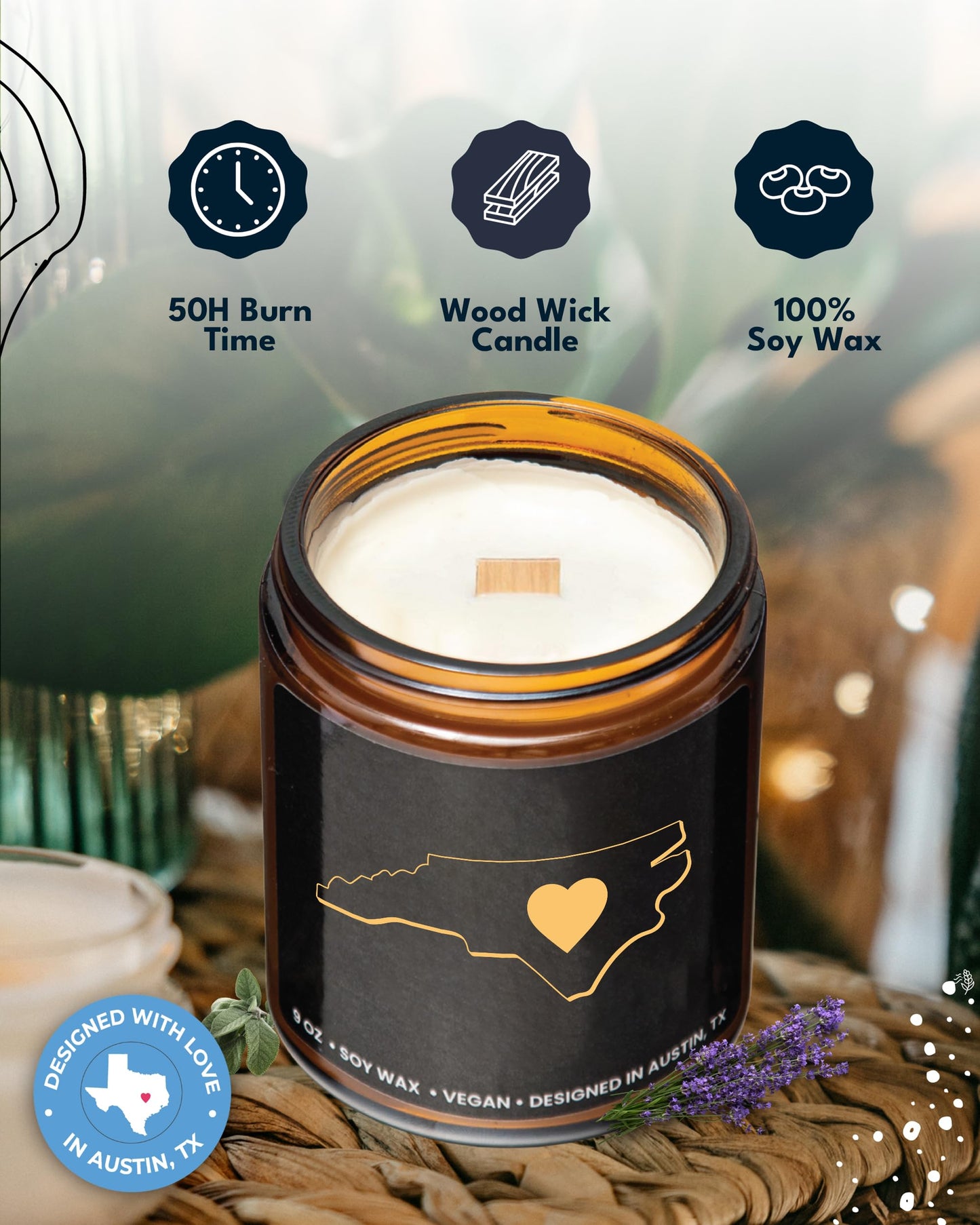 North Carolina Candle, Unique North Carolina Themed Gifts for Men and Women, Best NC State Gifts for Moving Away, Thoughtful Home Sick Presents, Ideal for Birthday, Christmas, Graduation, Gift Ready