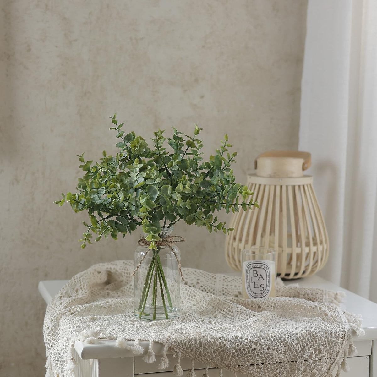 Zheart Fake Eucalyptus Stems in Glass Vase with Faux Water,14" Artificial Plants Eucalyptus Leaves for Shelf Desk Bathroom Farmhouse Room Coffee Table Home Decor (Sage Green)