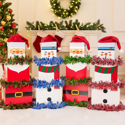 Gersoniel 12 Set Christmas Stacking Boxes Christmas Nesting Gift Box with Hats Santa Claus Snowman Stackable Boxes with Lids Xmas Decorative Present Box for Party Supplies Decor