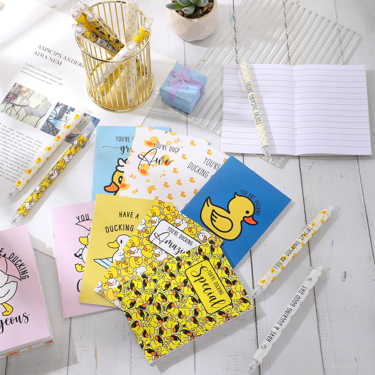 Kosiz 48 Set Inspirational Duck Gifts Duck Pens Motivational Mini Pocket Notebooks Funny Pens Thank You Gifts for Employee Appreciation Medical Assistants Cruise Gift Exchange Ideas Case