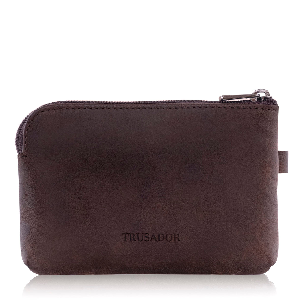 Trusador Milano Unisex Leather Front Pocket Wallet Coin Purse Zipper Pouch with Keychain (Brown)