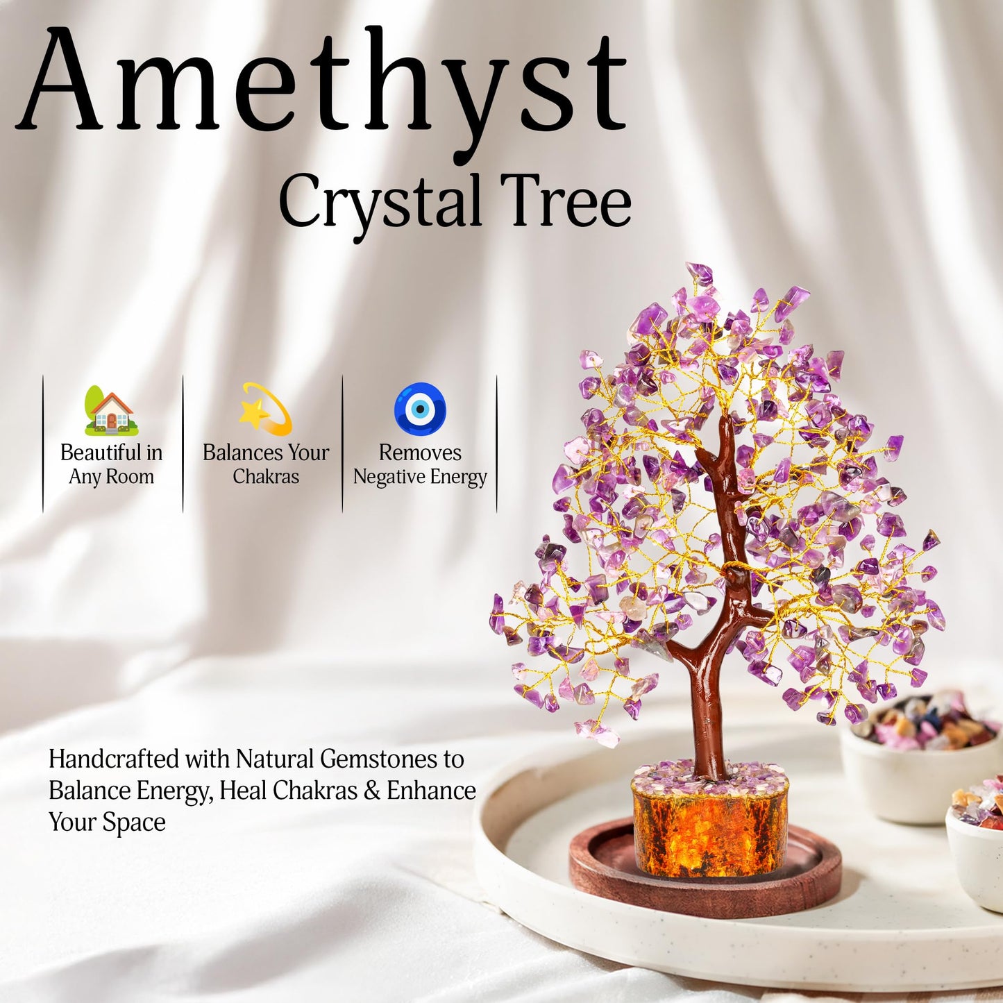 YATSKIA Amethyst Tree | Quartz Tree of Life | Healing Crystals | Bedroom Decor for Women | Boho Bedroom Decor | Sister Birthday Gifts | Gifts for Women Who Have Everything | 10 Inch