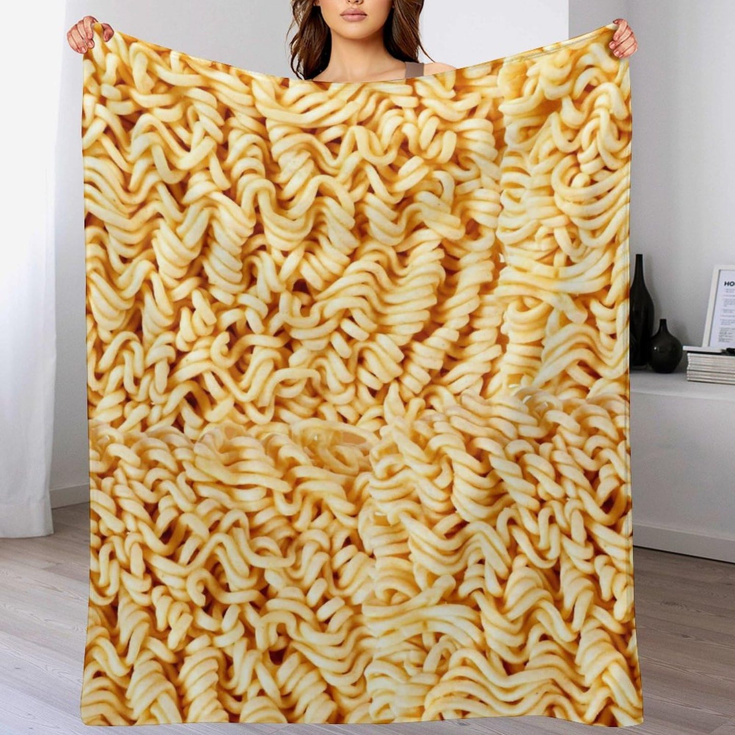 Ramen Noodles Throw Blanket for Teens Boys Girls and Adults Soft Warm Cozy Funny Midweight Food Flannel Blankets for Couch Sofa Bed Camping Travel Home Decor 40" X 50"