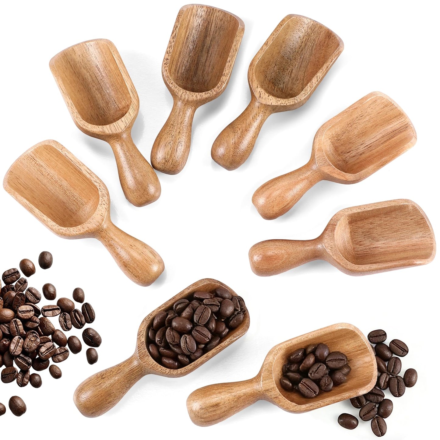Sieral 8 Pcs Wooden Scoops for Canisters Acacia Wooden Scoop for Jars Mini Measuring Spoons for Ground Beans or Tea, Kitchen Scooping for Powder Bath Salt Laundry Detergent Shove Multipurpose