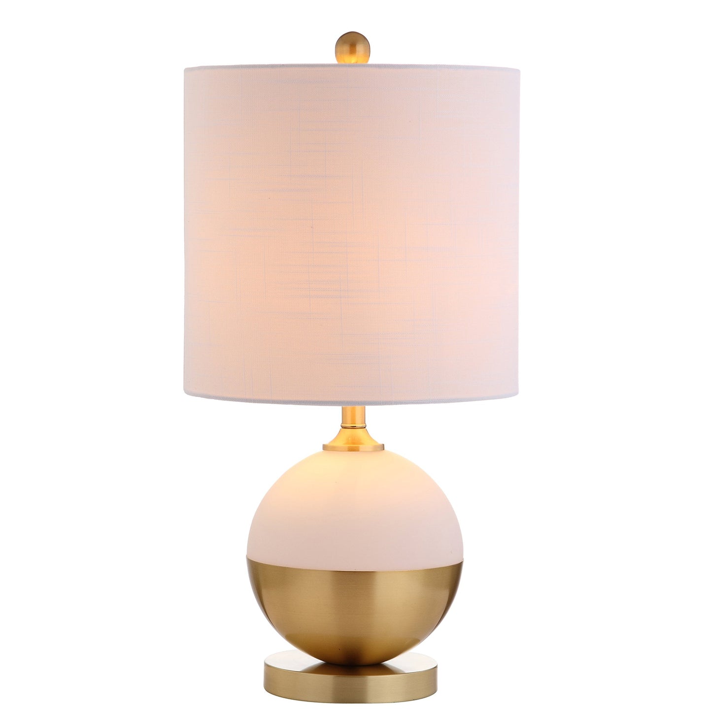 JONATHAN Y 23.5" White and Brass Gold Ceramic Table Lamp, Modern Glam Nightstand Lamp for Bedroom Living Room, White Linen Drum Shade, LED Bulb Included JYL5005A