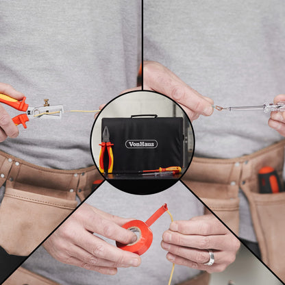 VonHaus Electrician Screwdriver and Pliers Tool Set - Insulated Screwdriver Set for Safe Electrical Work - 1000V VDE Tested - Includes Voltage Tester, Wire Stripper, Tape - Electricians Tools