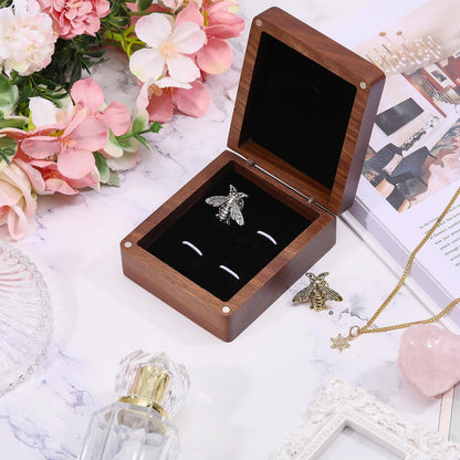 CONCHLERY Wooden Cufflink Tie Clip Box Rectangle Wood Cufflink Gift Box Coconut Brown Jewelry Display Box for Engagement Birthday Anniversary 3.54x2.95inch, Black Inside
