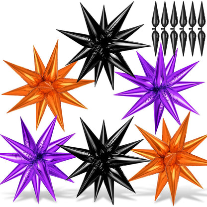 Purple and Black Orange Star Balloons, 72PCS Large 26 Inch Halloween Foil Balloon, Metallic Cone Mylar Spike Balloons Firework Balloon for Halloween Xmas Birthday Photo Props