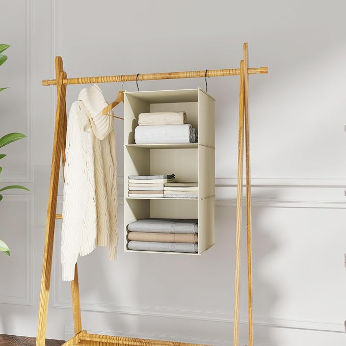 Hanging Closet Organizer and Storage 3-Shelf, Easy Mount Foldable Hanging
