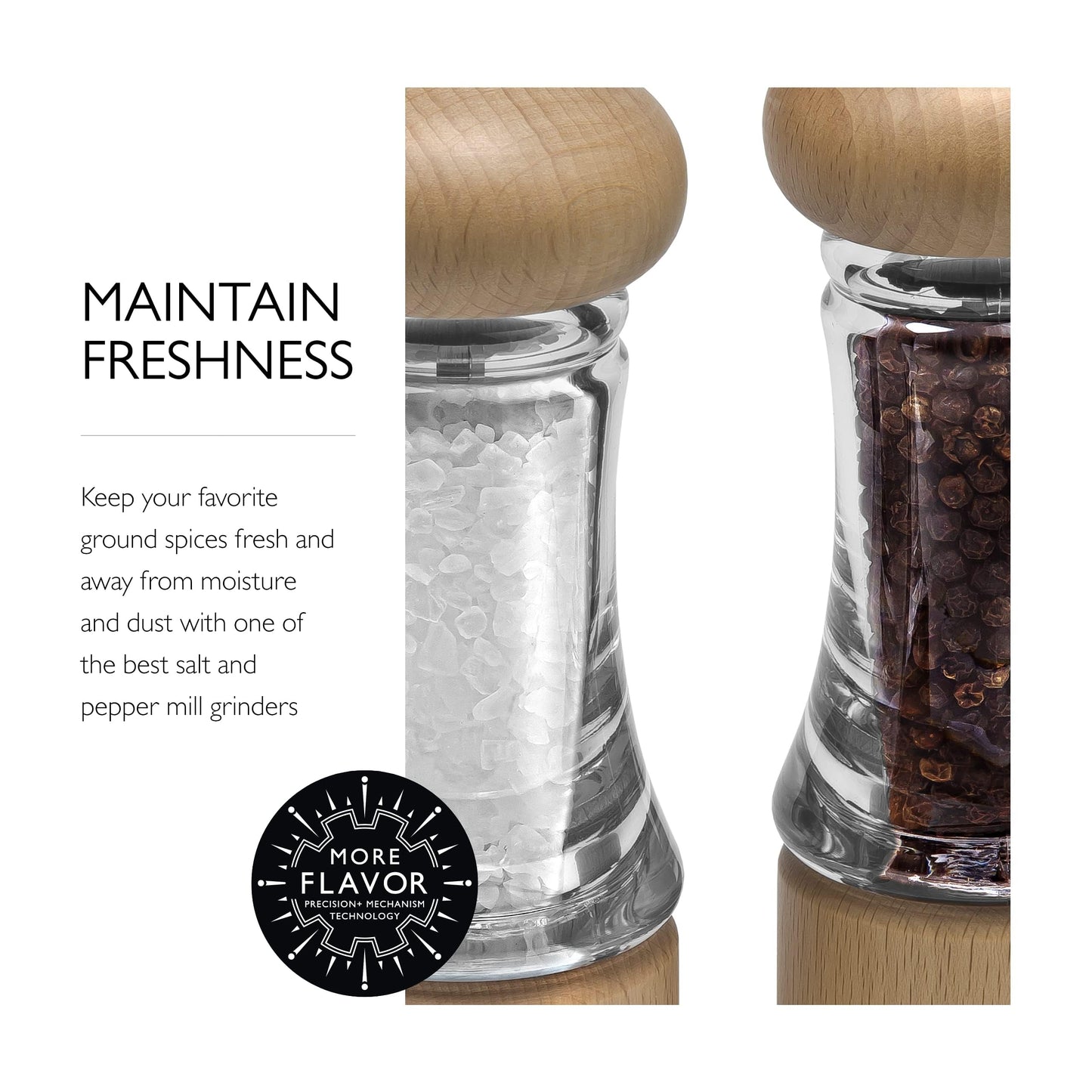 Cole & Mason Basic Woods Mill Gift Set - Adjustable Salt & Pepper Grinders - Refillable Spice Tools - Hand Wash Kitchen Tool - Wood