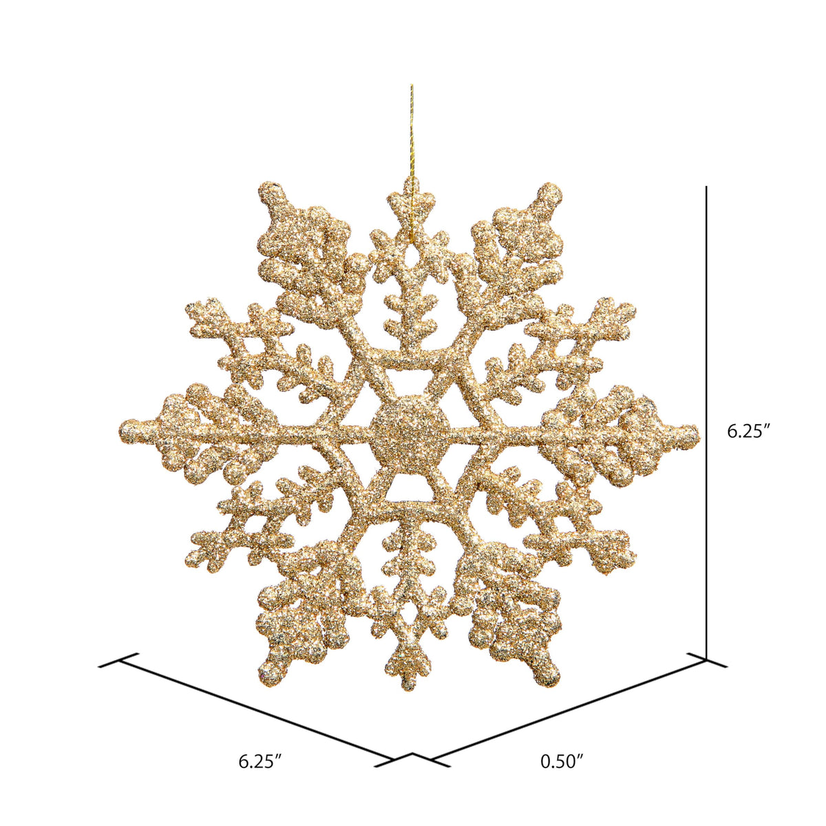 Vickerman 4" Gold Glitter Snowflake Ornament Set - Sparkly Shatterproof Snowflakes with Matching Glitter Accents and Nylon Hanging String (24 Snowflakes per Box)