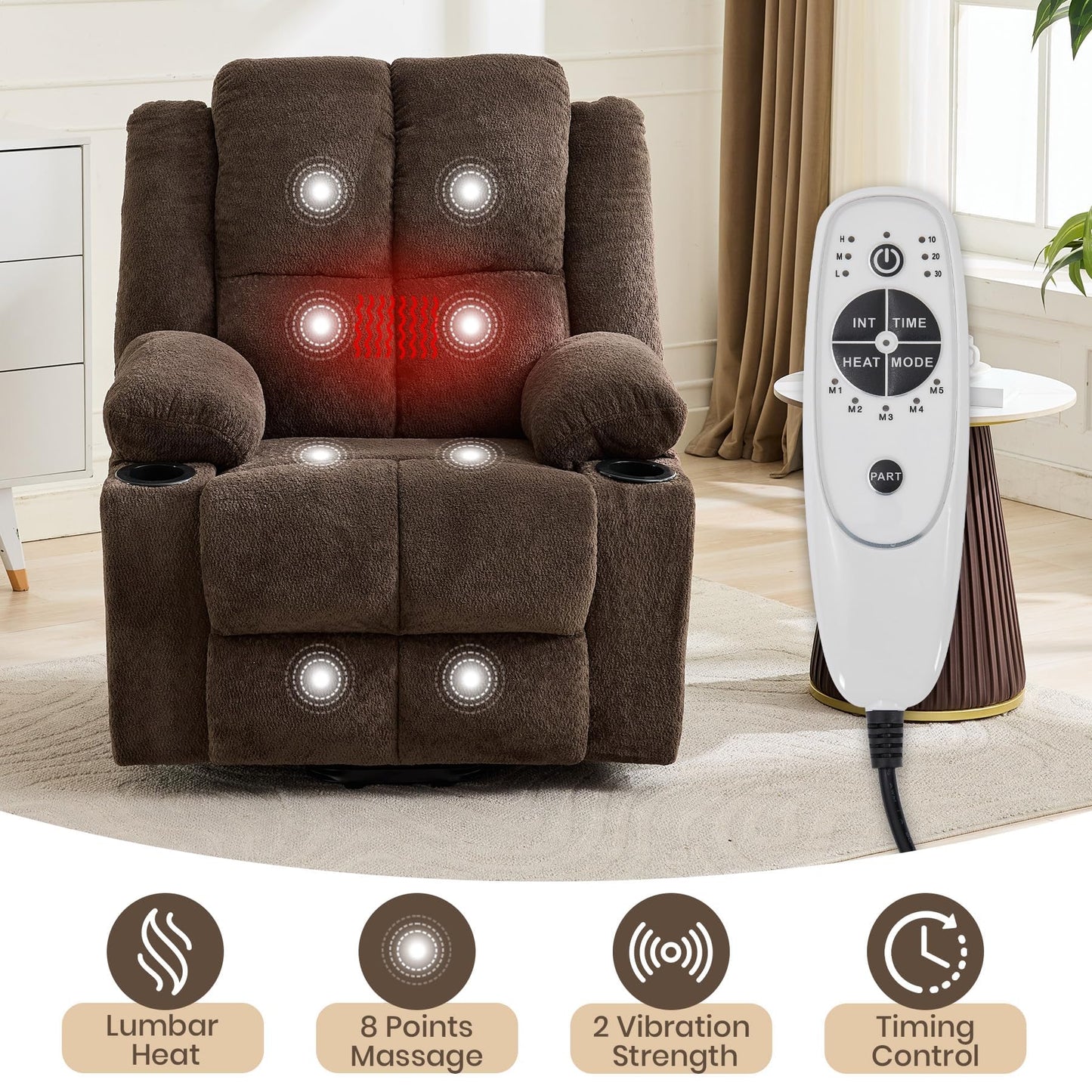 Garvee Power Lift Recliner Chair with Massage and Heat, Oversized Electric Lift Chair with Stand Assist, 155° Adjustable Lay Flat Recliner, 2 Cup Holders for Living Room