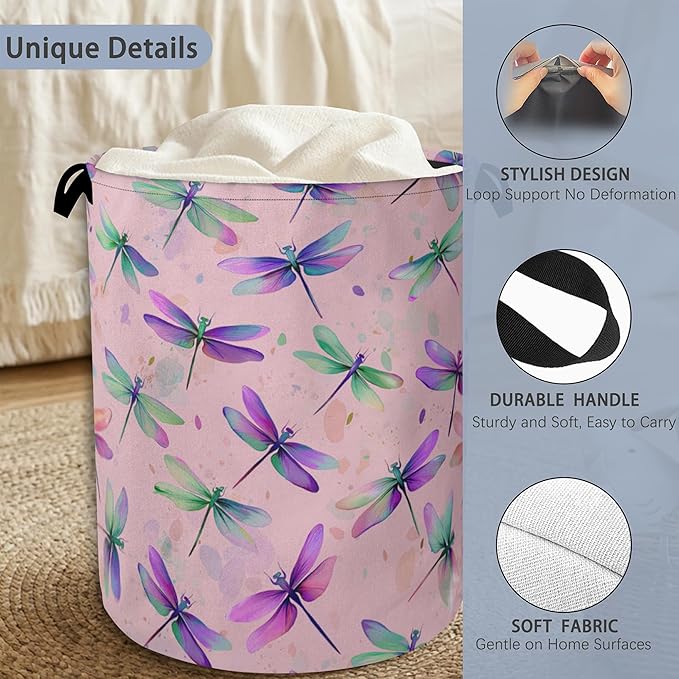 Colorful Dragonfly Laundry Basket, Foldable
